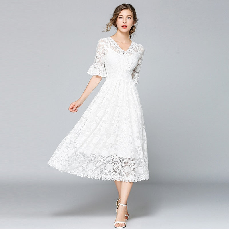 French Style Summer White Lace Dress Victoria Ronaldo French Style Summer White Lace Dress Victoria Ronaldo