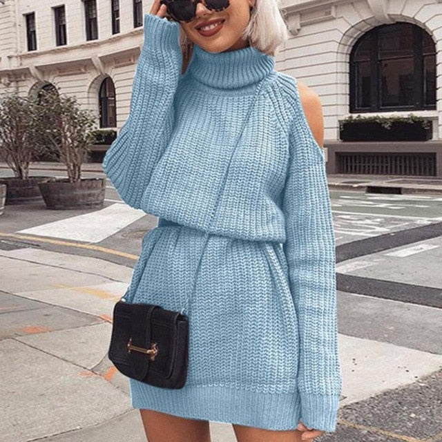 light blue sweater dress outfit Dakota Long Sleeve Powder Blue Midi Sweater Dress L main image 1