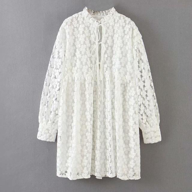 White Embroidery Lace Mini Dress  Victoria Ronaldo