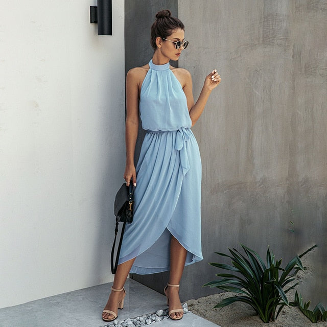 Elegant Backless Halter Dress – Victoria Ronaldo