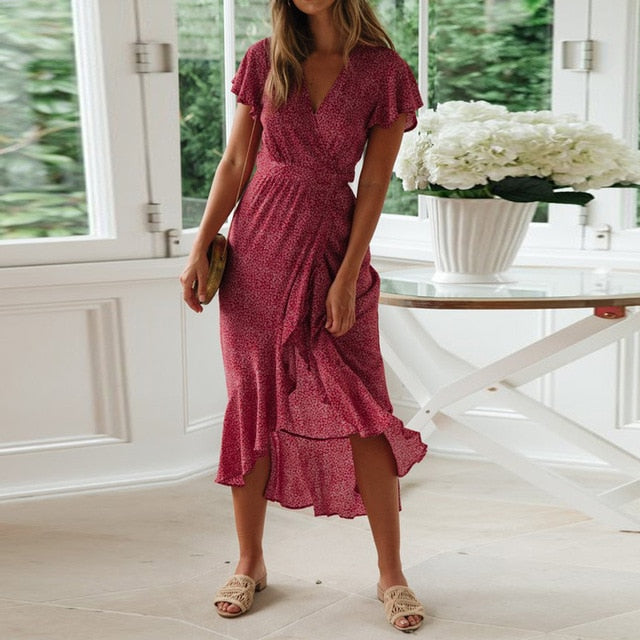 ruffle wrap dress FANTASY PINK the high Velvet by Graham & Spencer