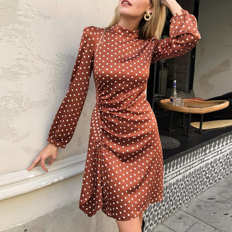 Elegant High Neck Polka Dot Satin Dress – Victoria Ronaldo