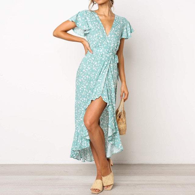 Casual Boho Floral Print Beach Wrap Dress  Victoria Ronaldo