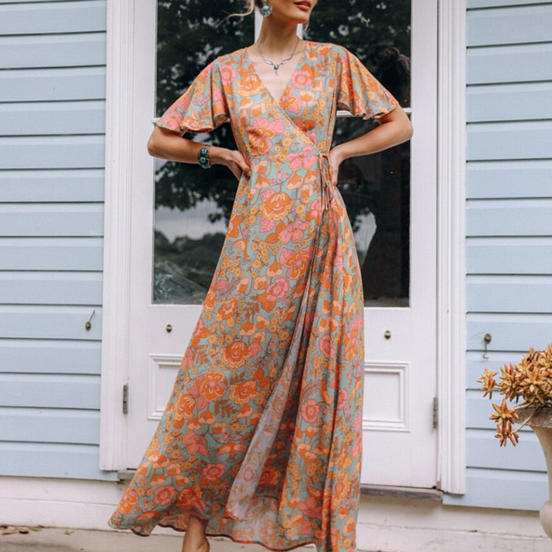 Orange Floral Print Maxi Wrap Dress Victoria Ronaldo Orange Floral Print Maxi Wrap Dress Victoria Ronaldo