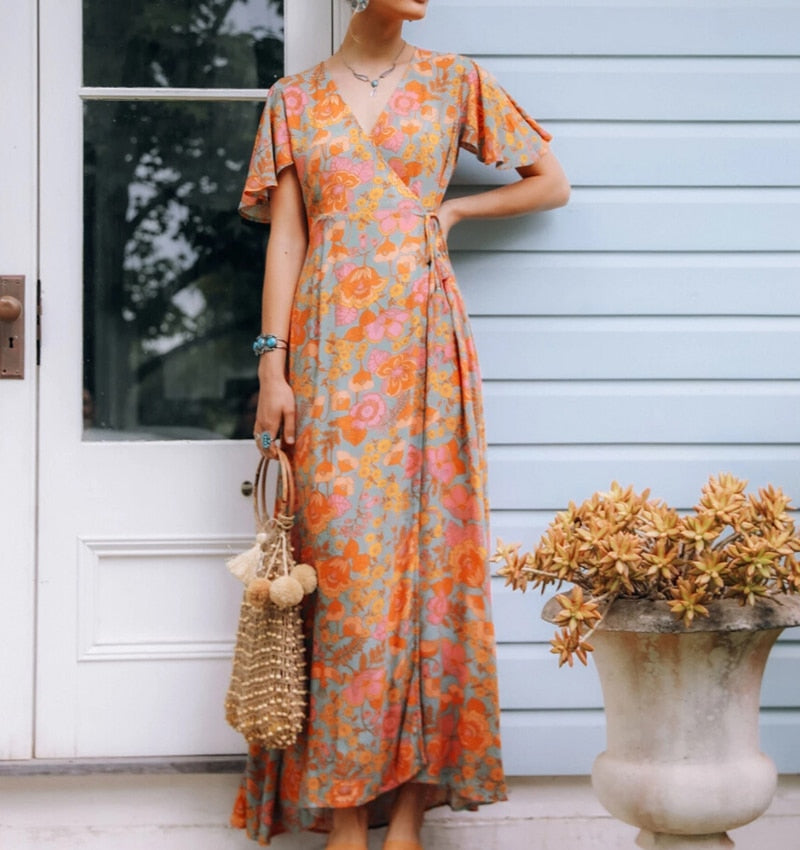Orange Floral Print Maxi Wrap Dress Victoria Ronaldo Orange Floral Print Maxi Wrap Dress Victoria Ronaldo