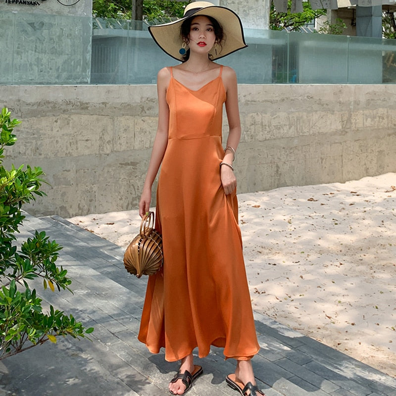 Orange Satin Backless Maxi Dress Victoria Ronaldo Orange Satin Backless Maxi Dress Victoria Ronaldo