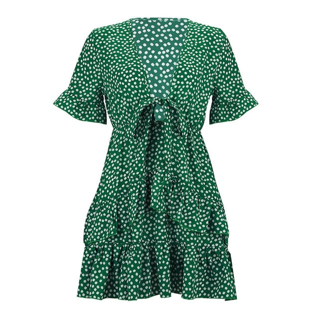 Fashion Polka Dot Boho Ruffle Mini Dress with Front Knot – Victoria Ronaldo