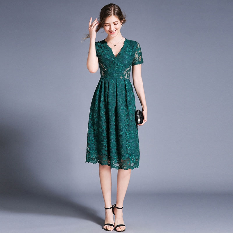 Dark Green Lace Summer Dress Victoria Ronaldo Dark Green Lace Summer Dress Victoria Ronaldo