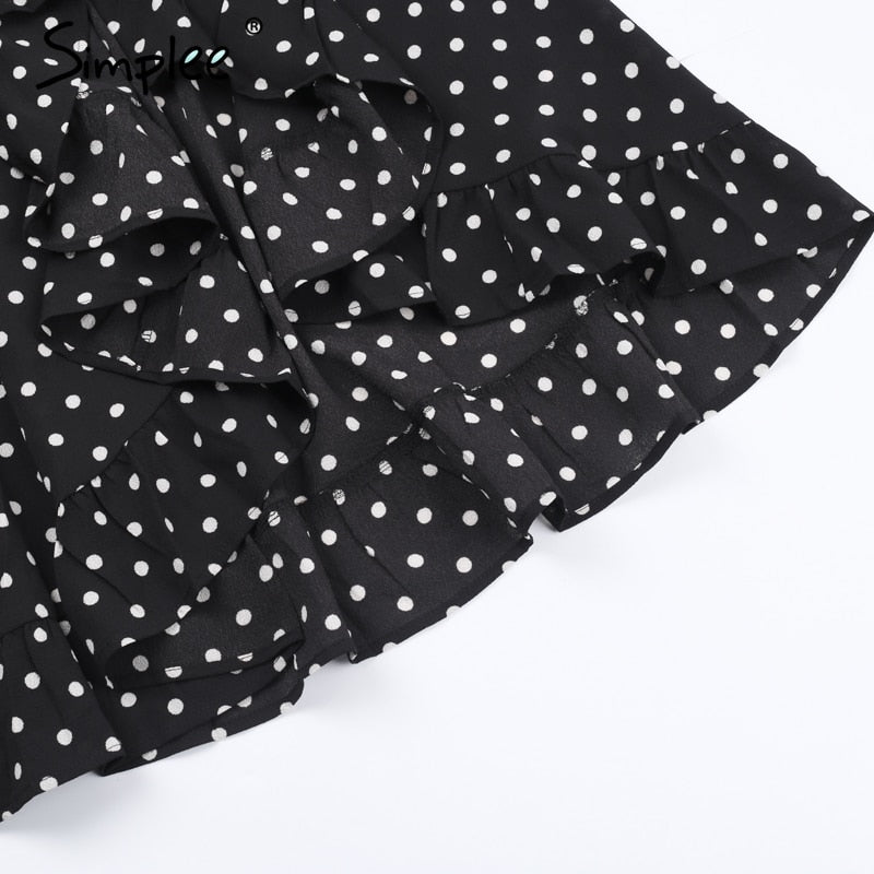 Polka Dot Ruffle Wrap Dress Black & White  Victoria Ronaldo