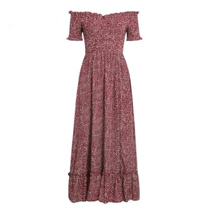 Off Shoulder Polka Dot Ruffle Maxi Dress