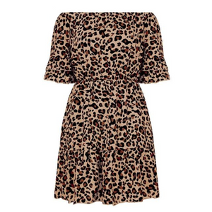 Off Shoulder Leopard Print Ruffle Dress
