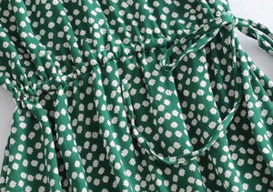 Mint Green Chic Floral Print Pleated Mini Dress