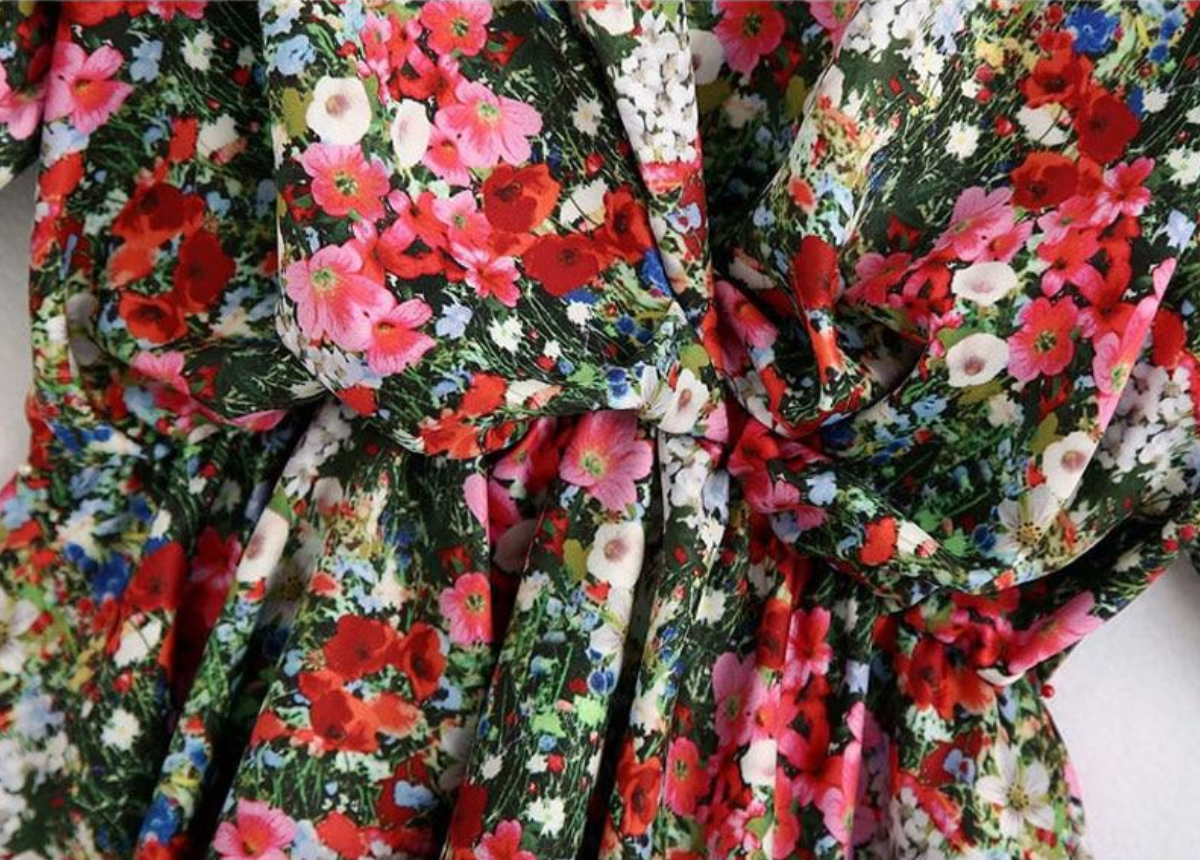 Chic Fashion Floral Print Knot Ruffled Mini Dress