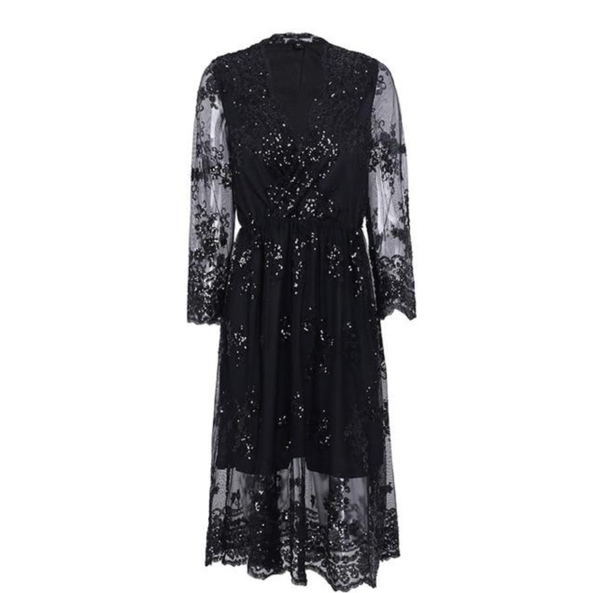 Long Sleeve Mesh Sequin Dress