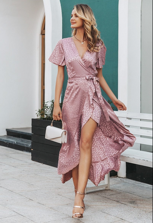 pink leopard wrap dress Our Starlet swing dress in pink leopard print is available for preorder now! This old Hollywood style has a fun twist thanks to the gorgeous