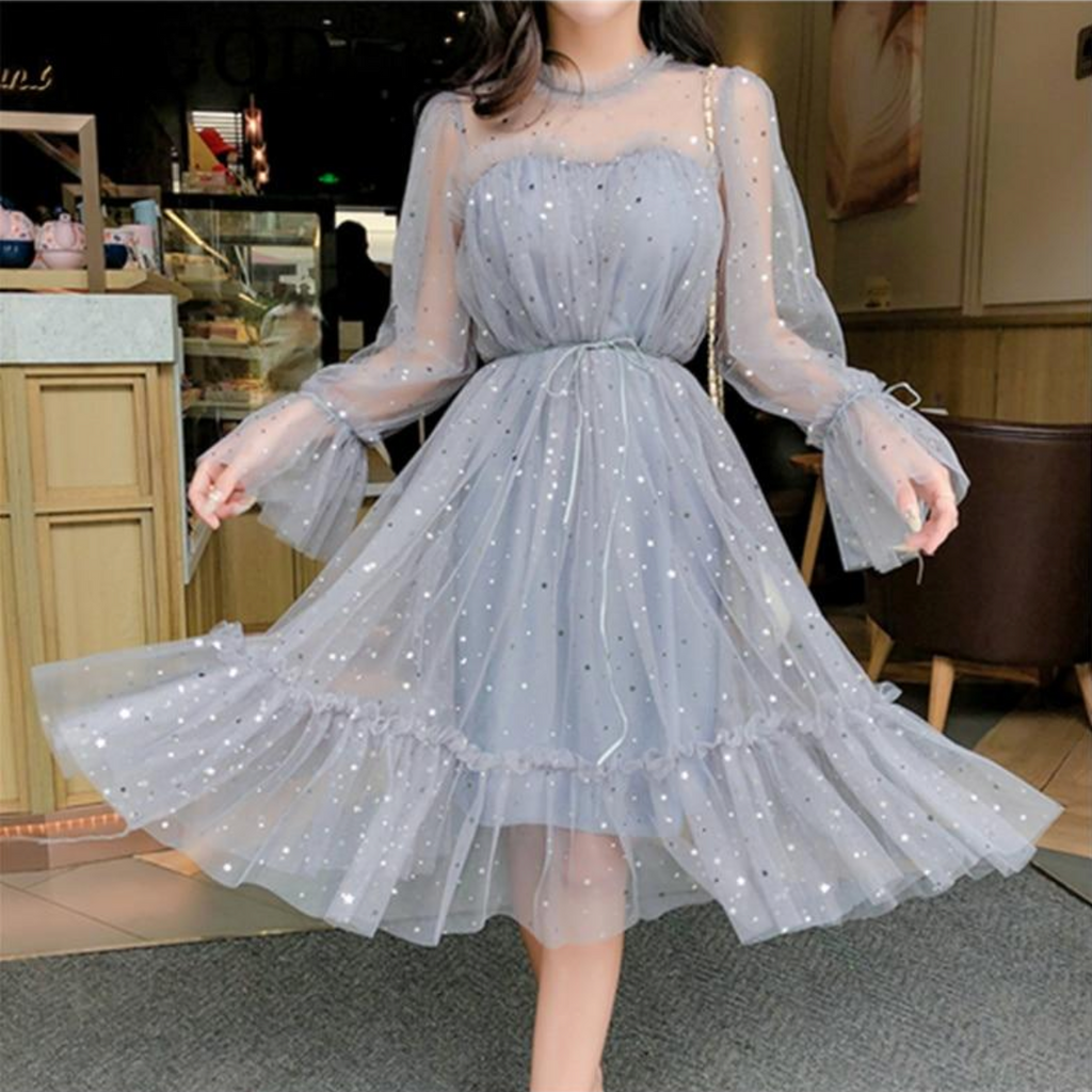 Shiny Sequin Transparent Mesh Elegant Dress