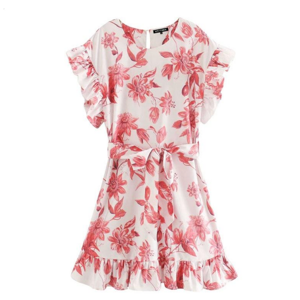 Chic Fashion Floral Print Ruffled Mini Dress