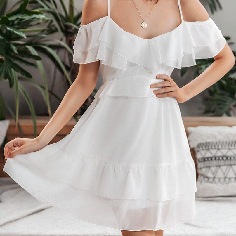 Elegant Off Shoulder V-Neck Ruffle Dress