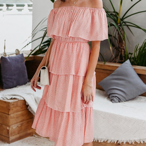 Dotted Off The Shoulder Ruffle Tiered Summer Dress