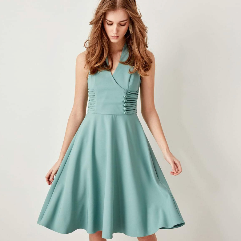 Mint Button Detail Dress