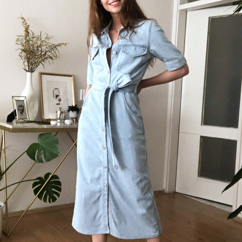 Arched Denim Shirtdress