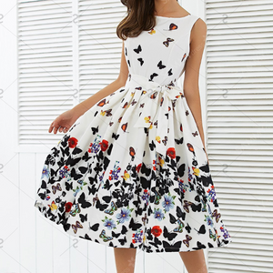 Elegant Sleeveless Butterfly Print Dress
