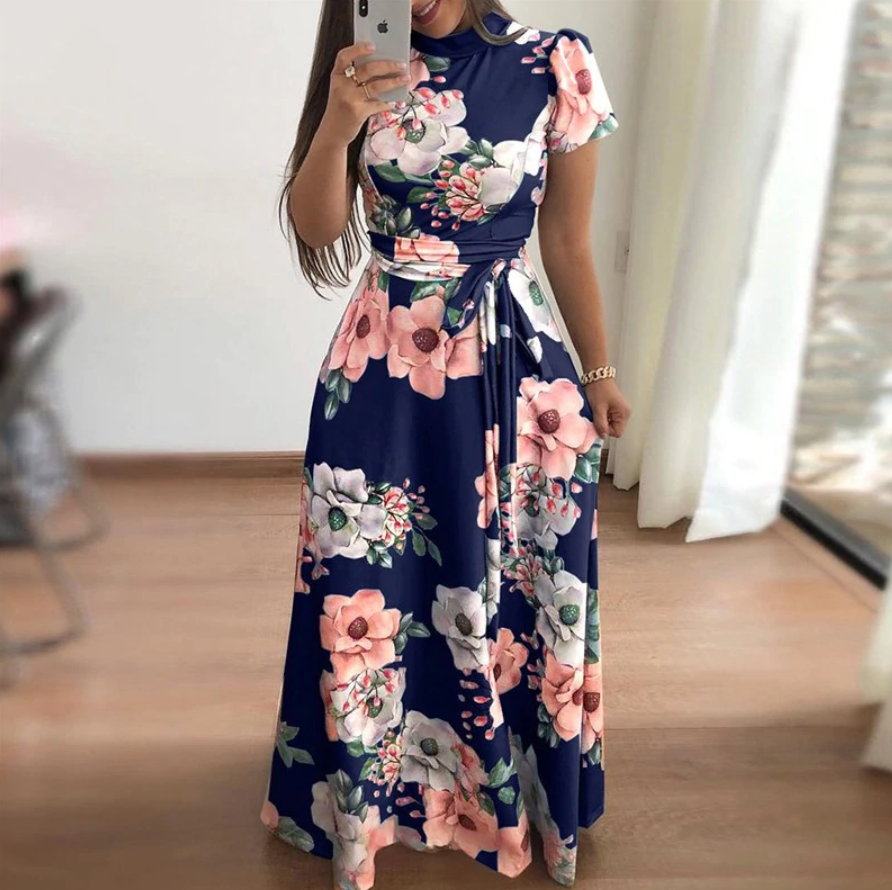 Fall Boho Floral Print Dress with Long or Short Sleeves