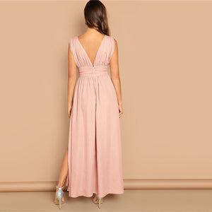Formal Pink Ruched Slit Dress