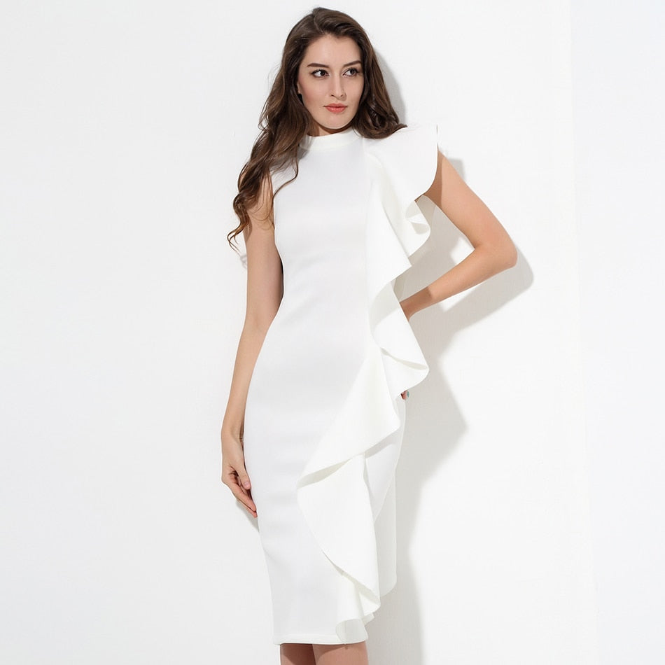 Formal Fashion Asymmetrical Ruffle Dress