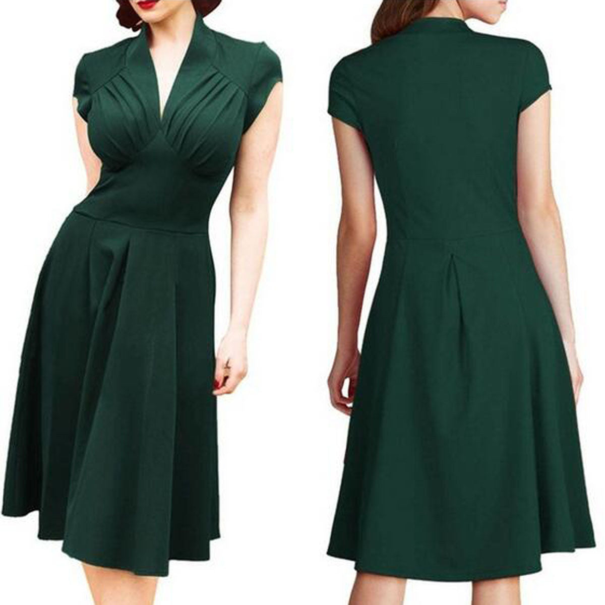 Vintage Retro Dark Green Swing Skater Dress