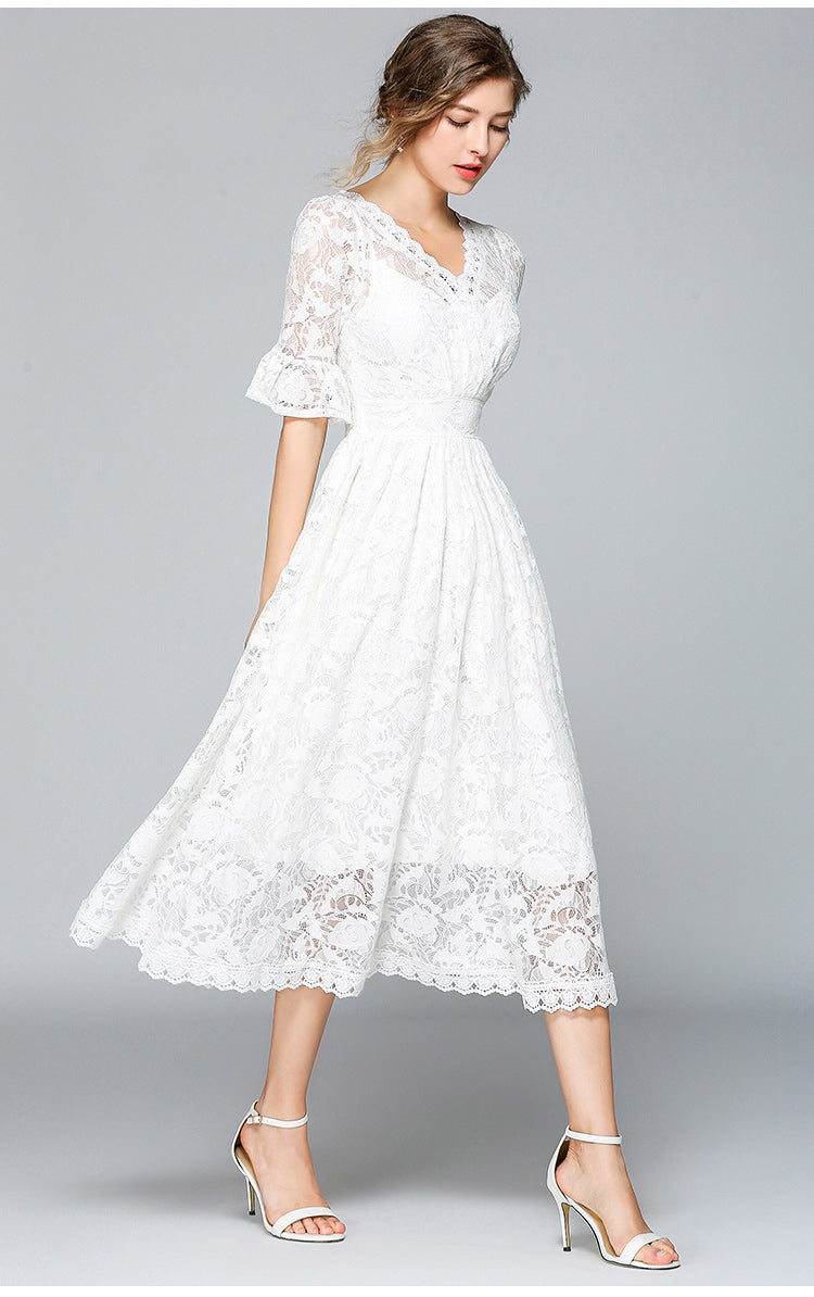 French Style Summer White Lace Dress