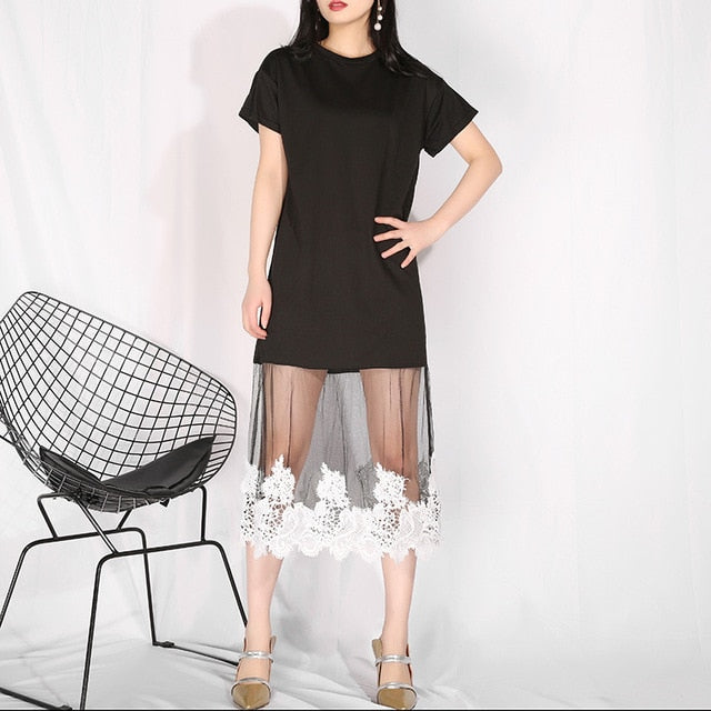 Black Hem Mesh Lace Summer Dress