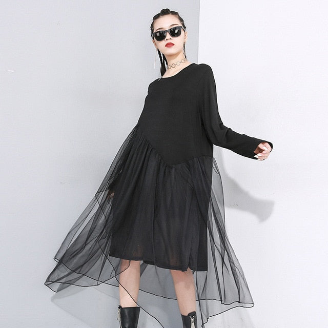 Black Asymmetrical Mesh Split Dress