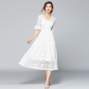French Style Summer White Lace Dress