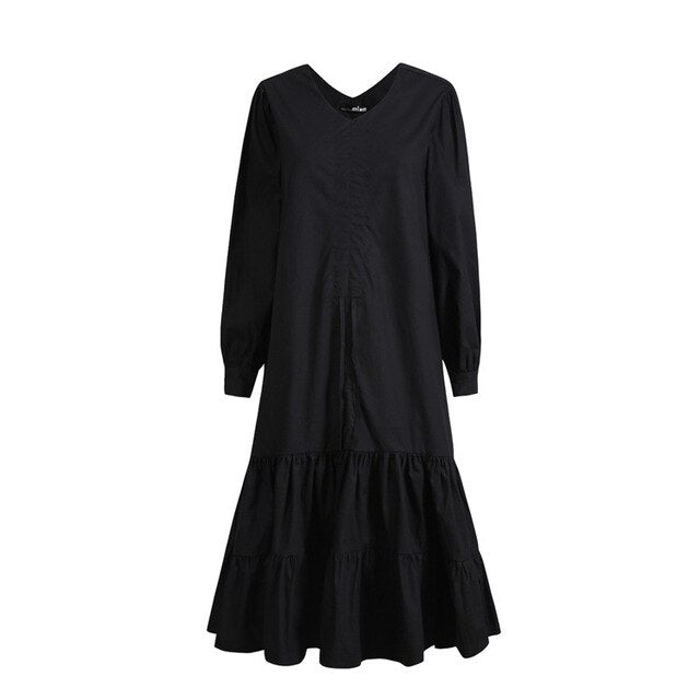 Black Drawstring Pleated Temperament Dress