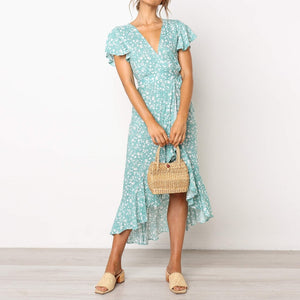 Mint Blue Floral Print Summer Boho Dress Victoria Ronaldo Mint Blue Floral Print Summer Boho Dress Victoria Ronaldo