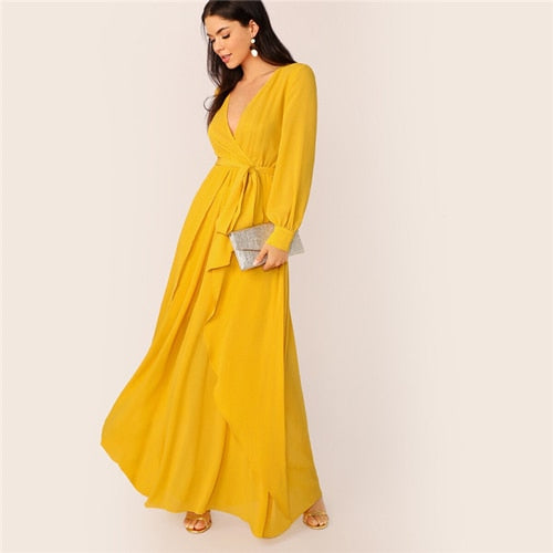 Mustard wrap best sale maxi dress