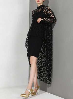 Lace Hollow Out High-Low Dress
