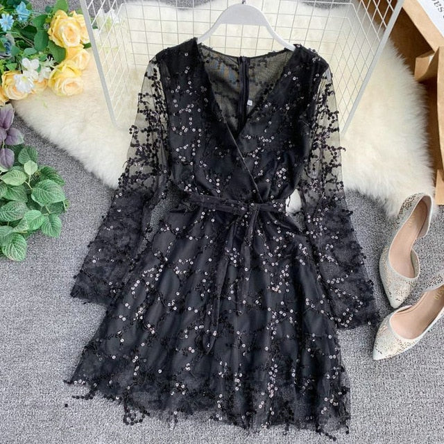 Bling Sequin Chiffon Elegant Dress