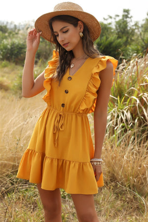 Boho Summer Buttoned Ruffle Dress