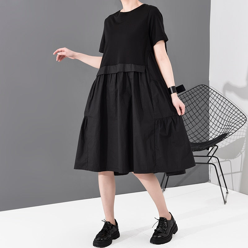 Black Pleated Split Temperament Dress