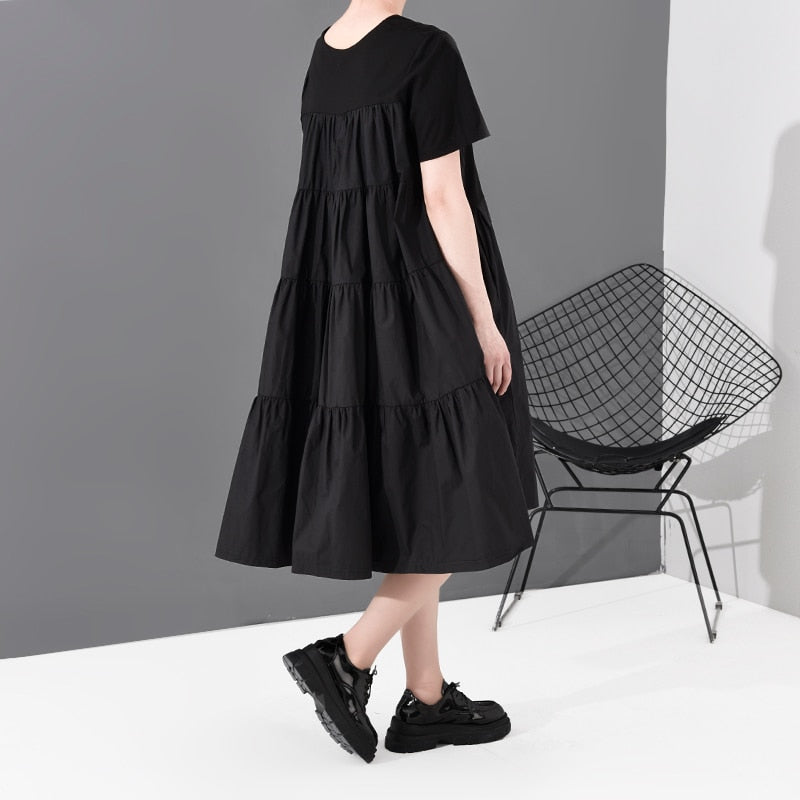 Black Pleated Split Temperament Dress
