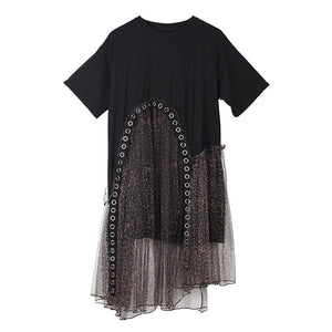 Black Patterned Mesh Split Dress