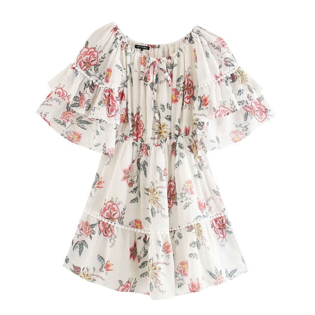 Chiffon Floral Print Ruffled Mini Dress