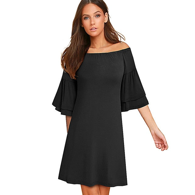 Flare Sleeve Off Shoulder Shift Dress