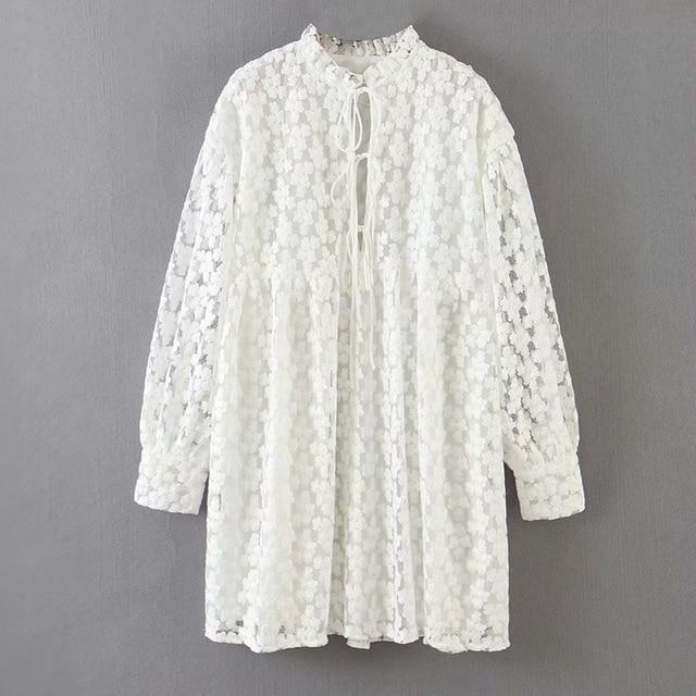 White Embroidery Lace Mini Dress