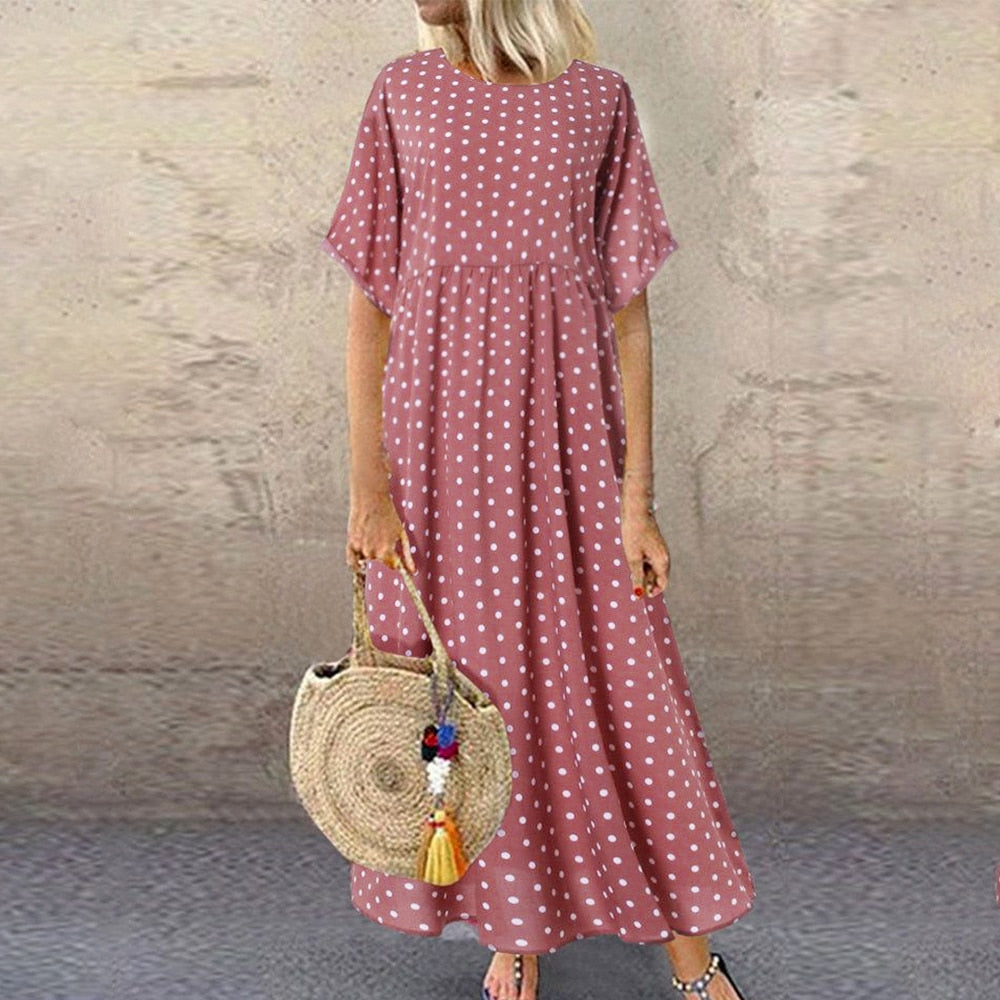 Bohemian Summer Short Sleeve Polka Dot Dress