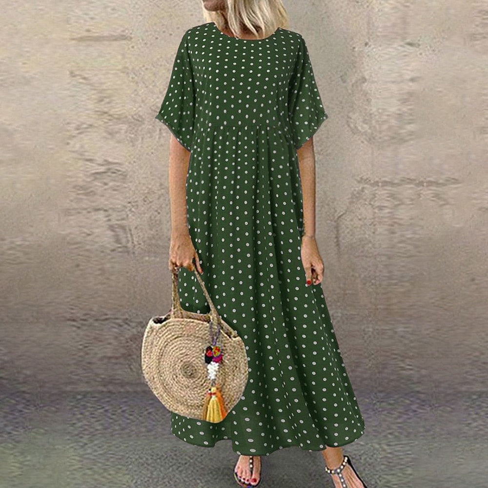 Bohemian Summer Short Sleeve Polka Dot Dress