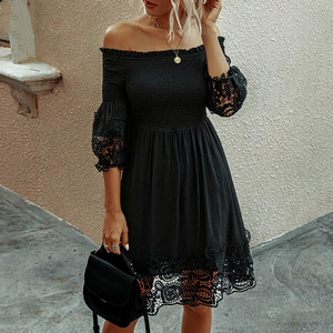 Elegant Black Stitching Lace Sundress