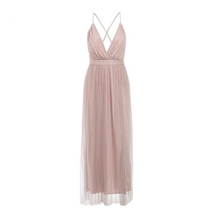 Elegant Mesh Lace Evening Maxi Dress